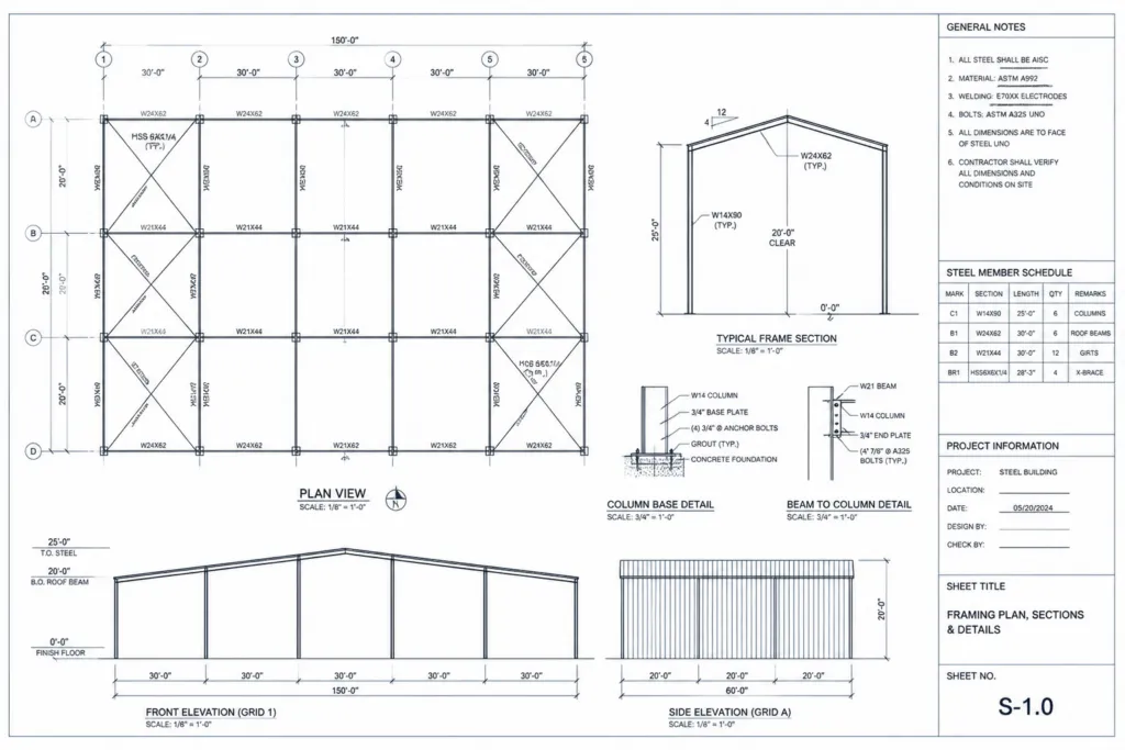 steel frame construction blueprint